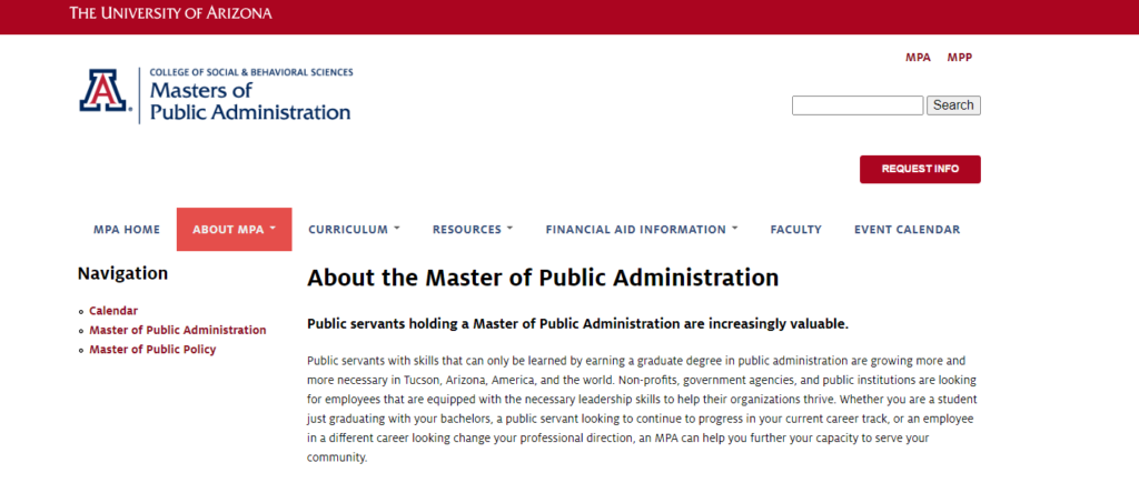 Masters in Public Administration - University of Arizona