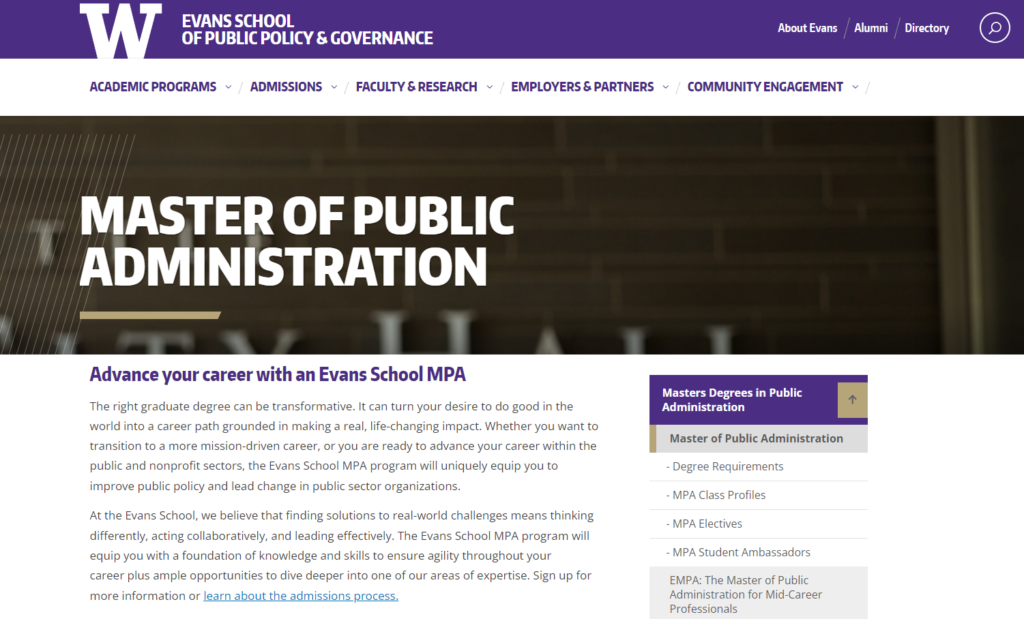 Master of Public Administration UW